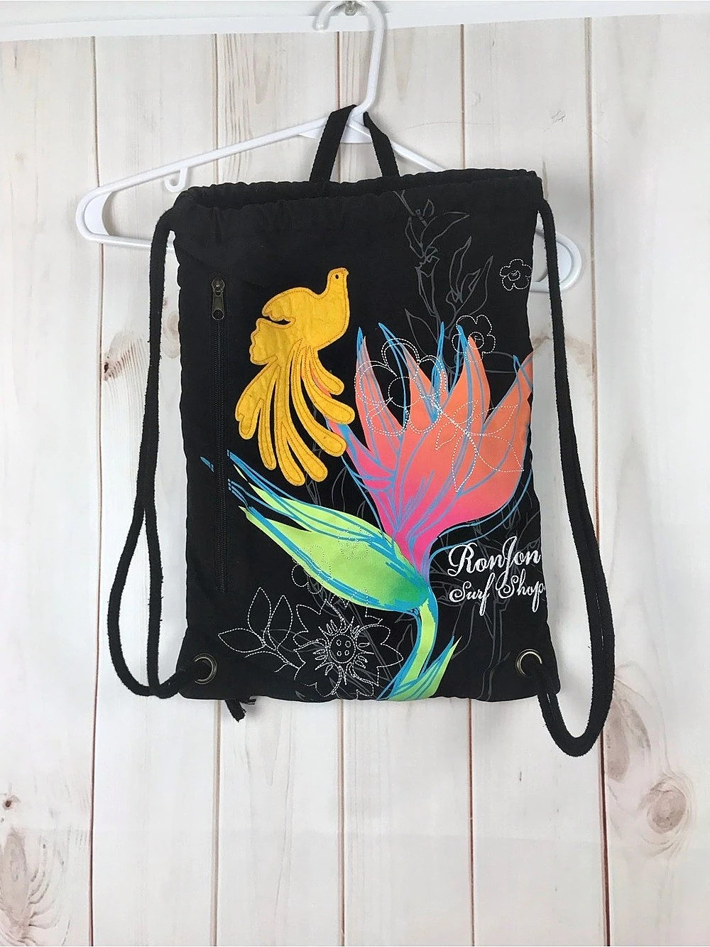 Ron Jon Floral Drawstring Backpack in Black